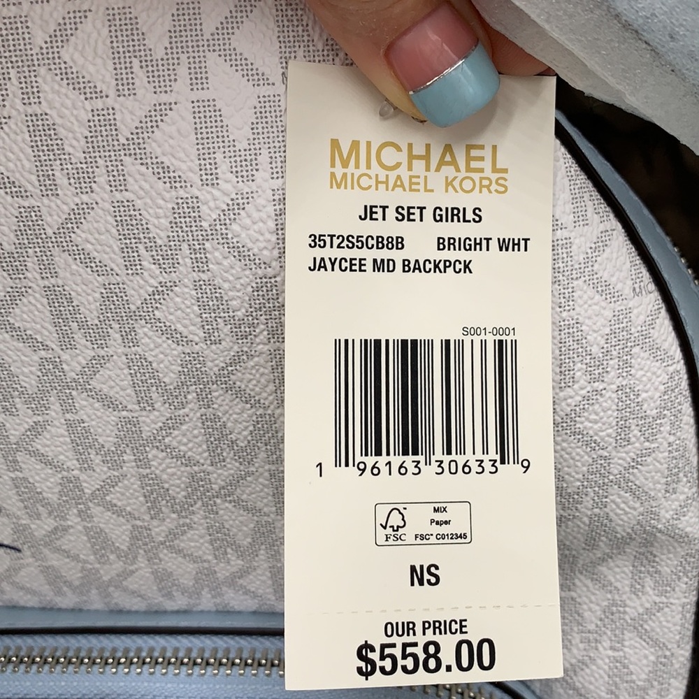 MICHAEL KORS JET SET GIRLS JAYCEE MEDIUM BACKPACK BRIGHT WHITE/ BLUE COL… - Picture 16 of 16